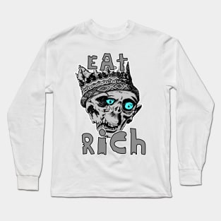 Eat the Rich Grey Skeleton Zombie Blue Eyes Crown Long Sleeve T-Shirt